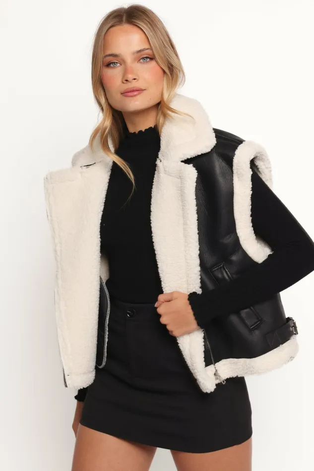 Jackets and Coats Kayden Faux Shearling Lined Vest Black 8211 Petal and Pup Women