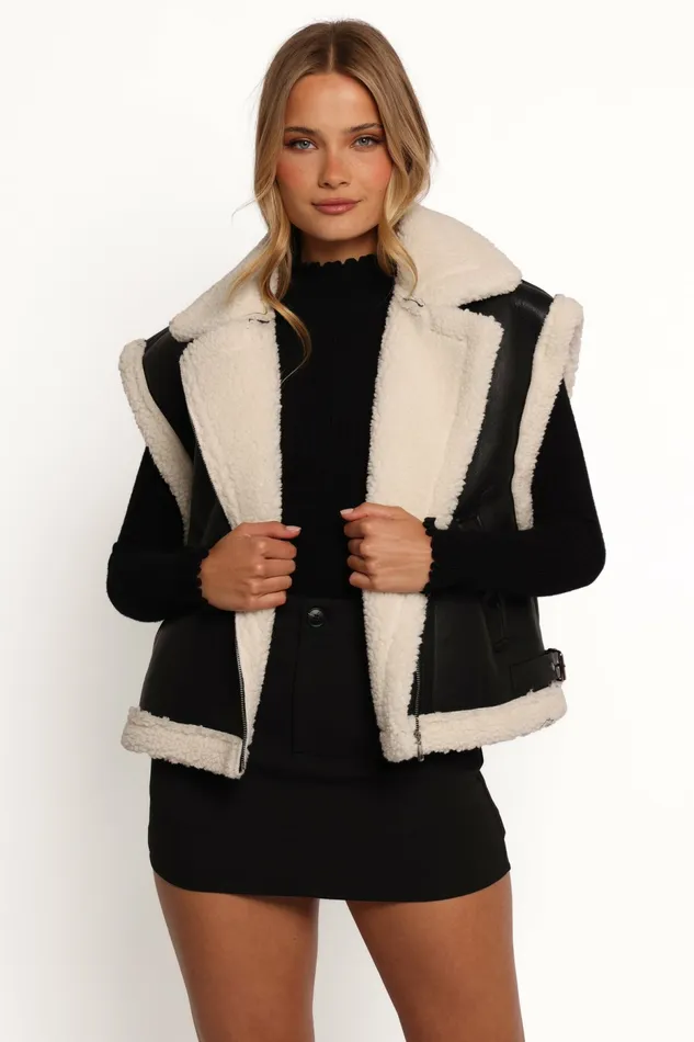 Jackets and Coats Kayden Faux Shearling Lined Vest Black 8211 Petal and Pup Women