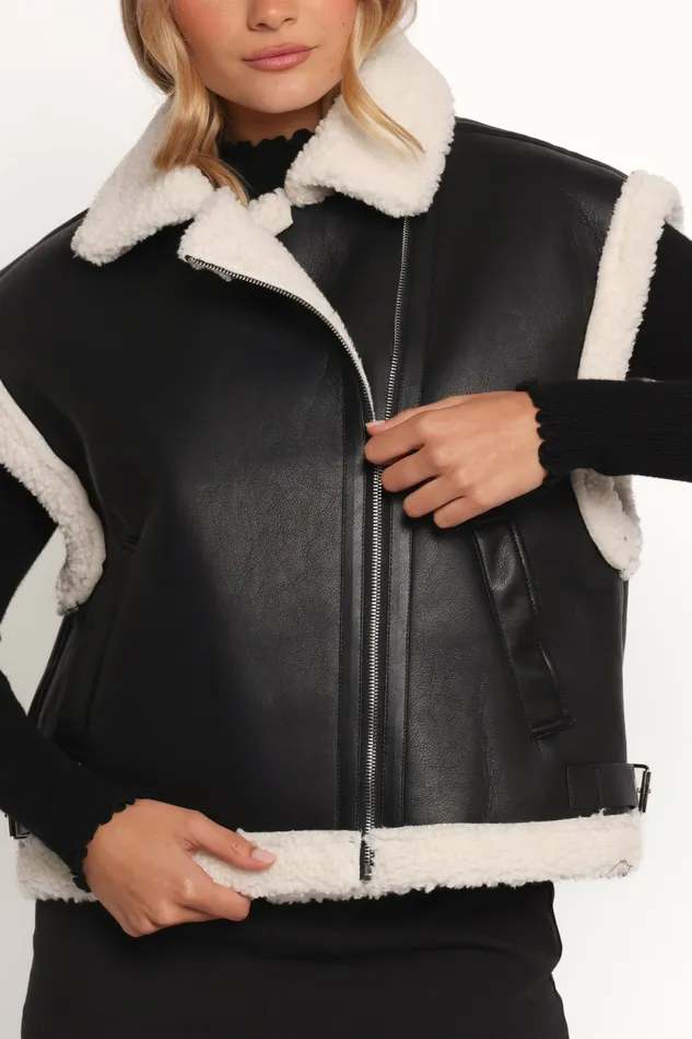 Jackets and Coats Kayden Faux Shearling Lined Vest Black 8211 Petal and Pup Women
