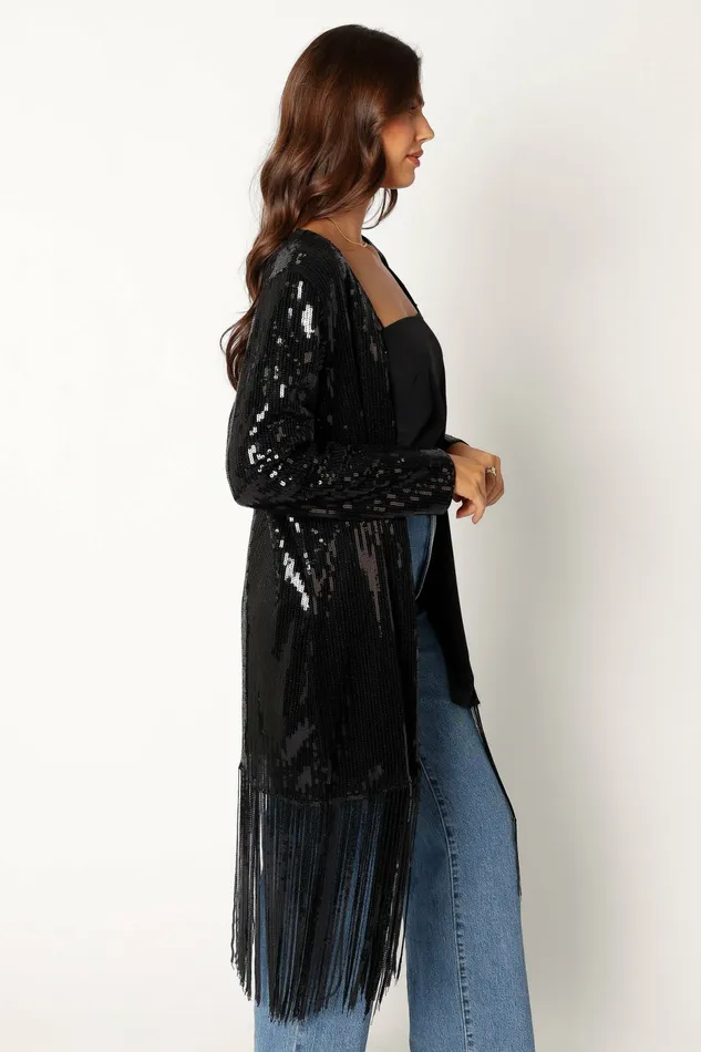 Jackets and Coats Miriam Sequin Fringe Duster Black 8211 Petal and Pup Women