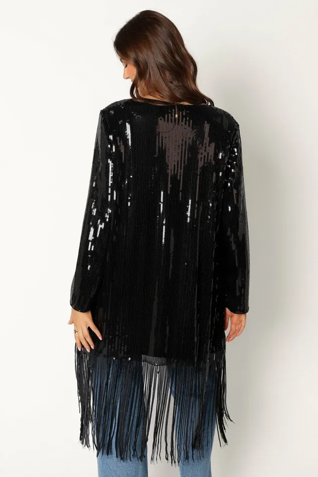 Jackets and Coats Miriam Sequin Fringe Duster Black 8211 Petal and Pup Women