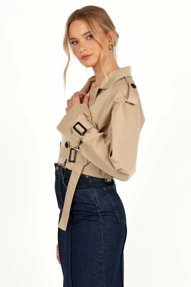 Jackets and Coats Petal and Pup Women Izzi Crop Trench Jacket Tan
