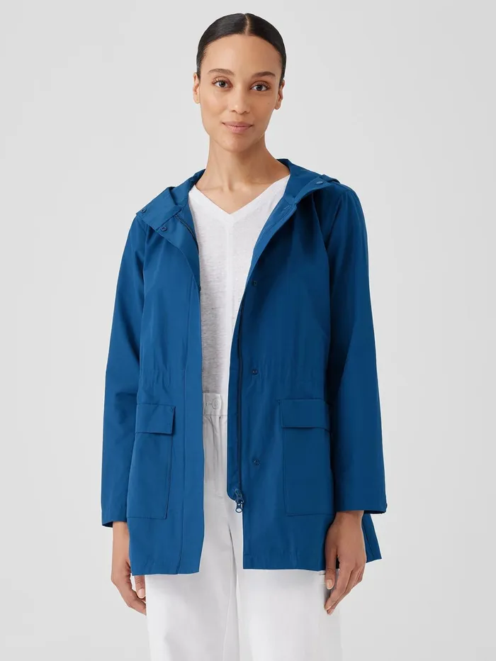 Jackets Coats and Vests Women Eileen Fisher Light Cotton Nylon Hooded Coat Atlantis
