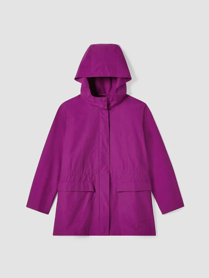 Jackets Coats and Vests Women Eileen Fisher Light Cotton Nylon Hooded Coat Atlantis