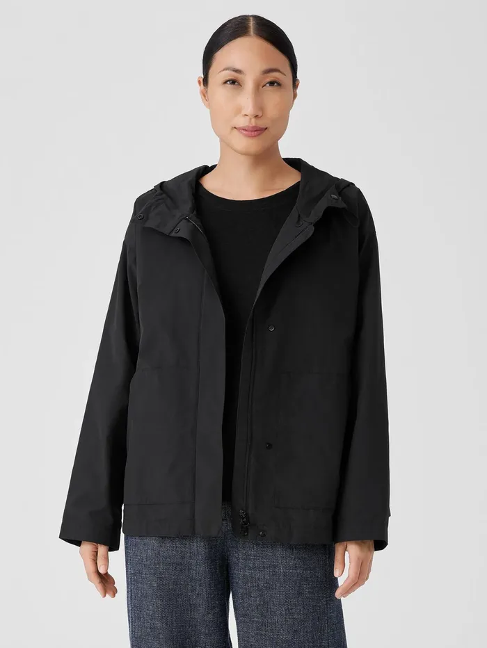Jackets Coats and Vests Women Eileen Fisher Light Cotton Nylon Hooded Jacket Black