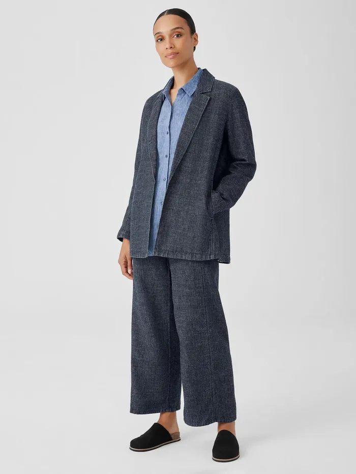 Jackets Coats and Vests Women Eileen Fisher Tweedy Hemp Cotton Long Blazer Denim