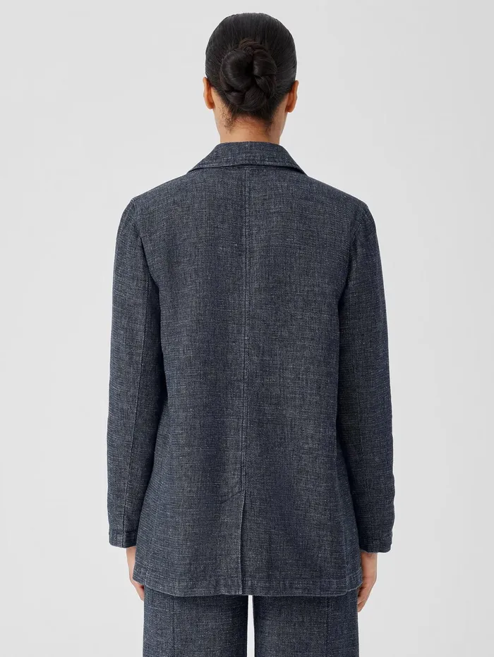 Jackets Coats and Vests Women Eileen Fisher Tweedy Hemp Cotton Long Blazer Denim