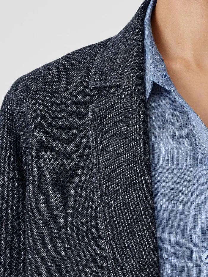 Jackets Coats and Vests Women Eileen Fisher Tweedy Hemp Cotton Long Blazer Denim