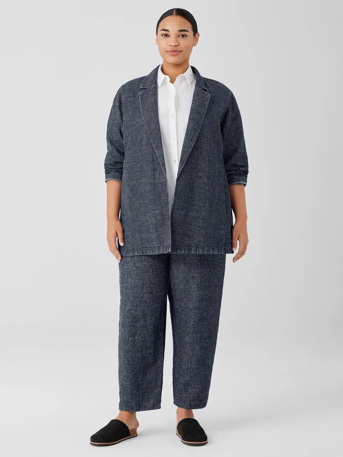 Jackets Coats and Vests Women Eileen Fisher Tweedy Hemp Cotton Long Blazer Denim