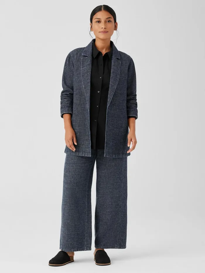 Jackets Coats and Vests Women Eileen Fisher Tweedy Hemp Cotton Long Blazer Denim