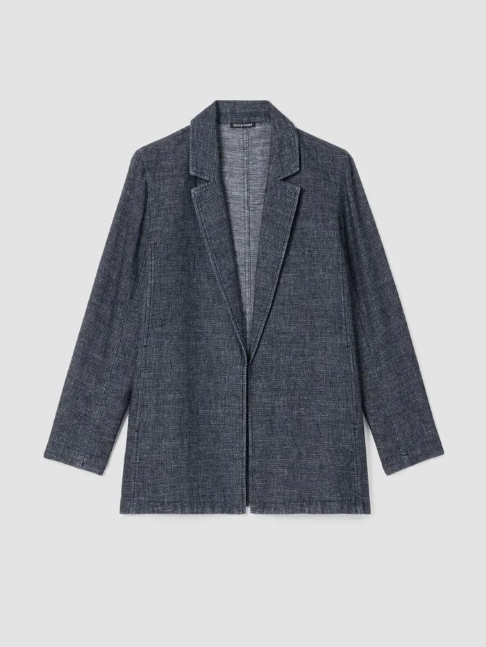 Jackets Coats and Vests Women Eileen Fisher Tweedy Hemp Cotton Long Blazer Denim