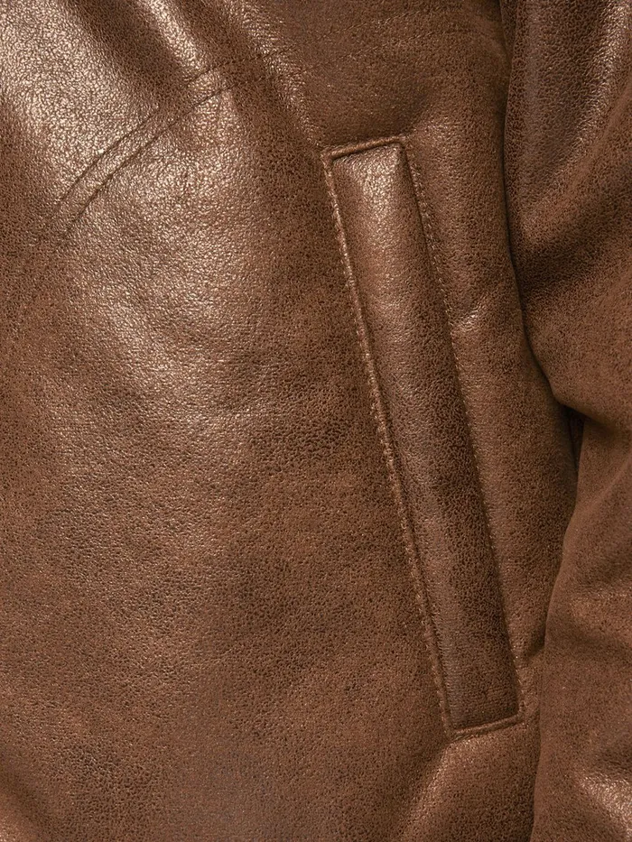 Jackets JACK and JONES Mens AVIATOR FAUX LEATHER JACKET Brown Cognac