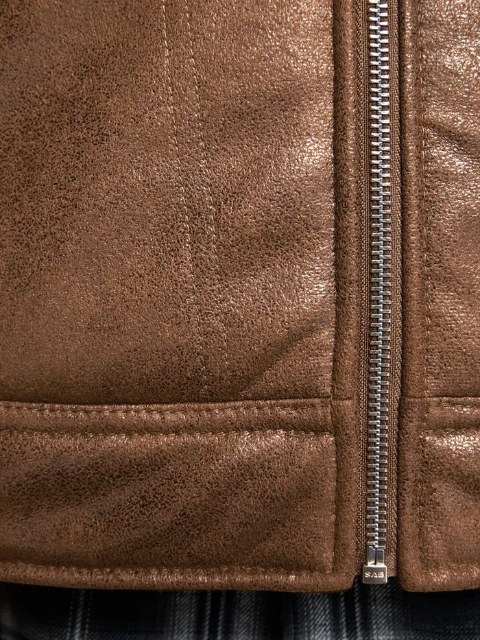 Jackets JACK and JONES Mens AVIATOR FAUX LEATHER JACKET Brown Cognac