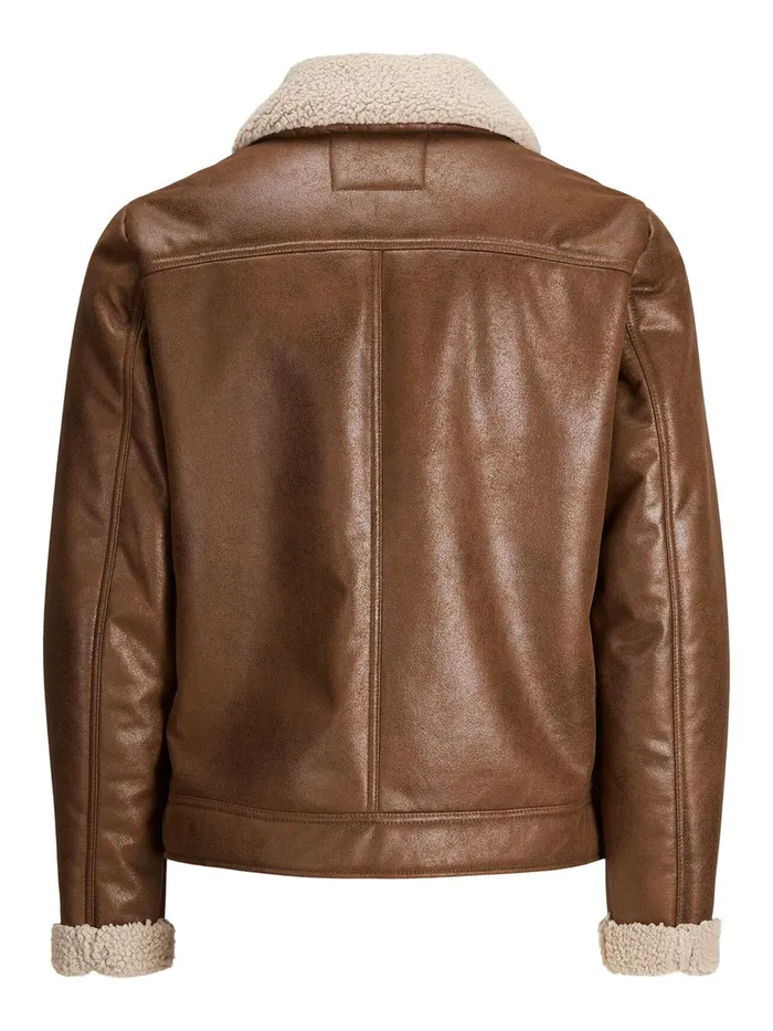 Jackets JACK and JONES Mens AVIATOR FAUX LEATHER JACKET Brown Cognac