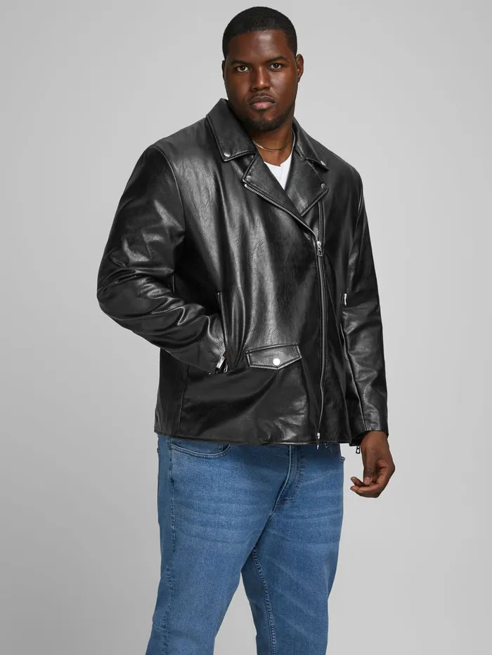 Jackets JACK and JONES Mens BIKER PLUS SIZE JACKET Black Black