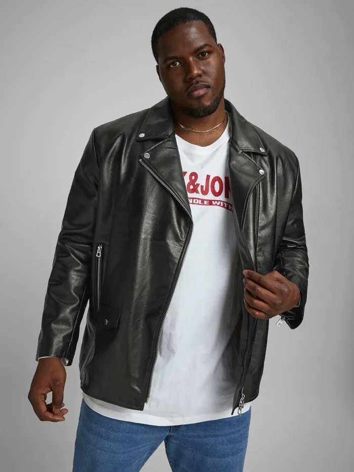 Jackets JACK and JONES Mens BIKER PLUS SIZE JACKET Black Black