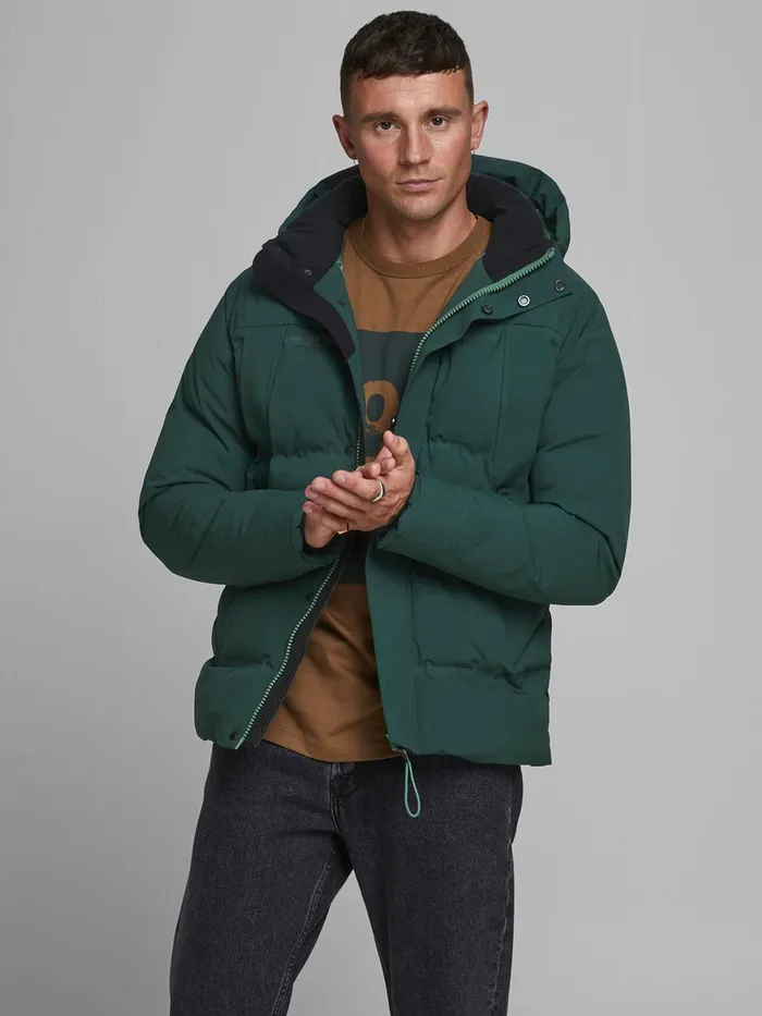 Jackets JACK and JONES Mens DETACHABLE HOOD PUFFER JACKET Green Darkest Spruce