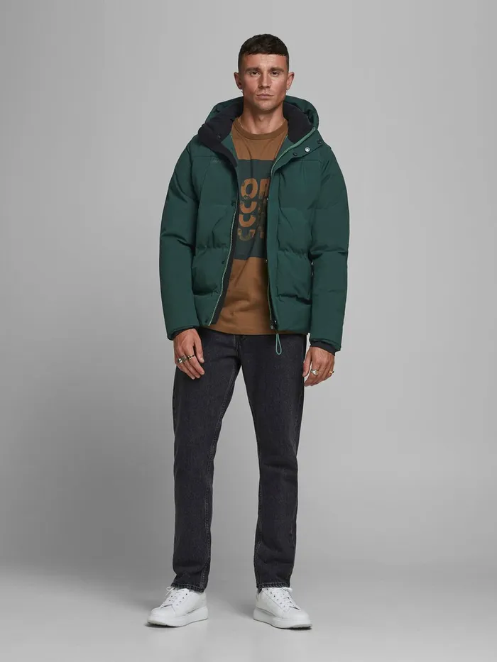 Jackets JACK and JONES Mens DETACHABLE HOOD PUFFER JACKET Green Darkest Spruce
