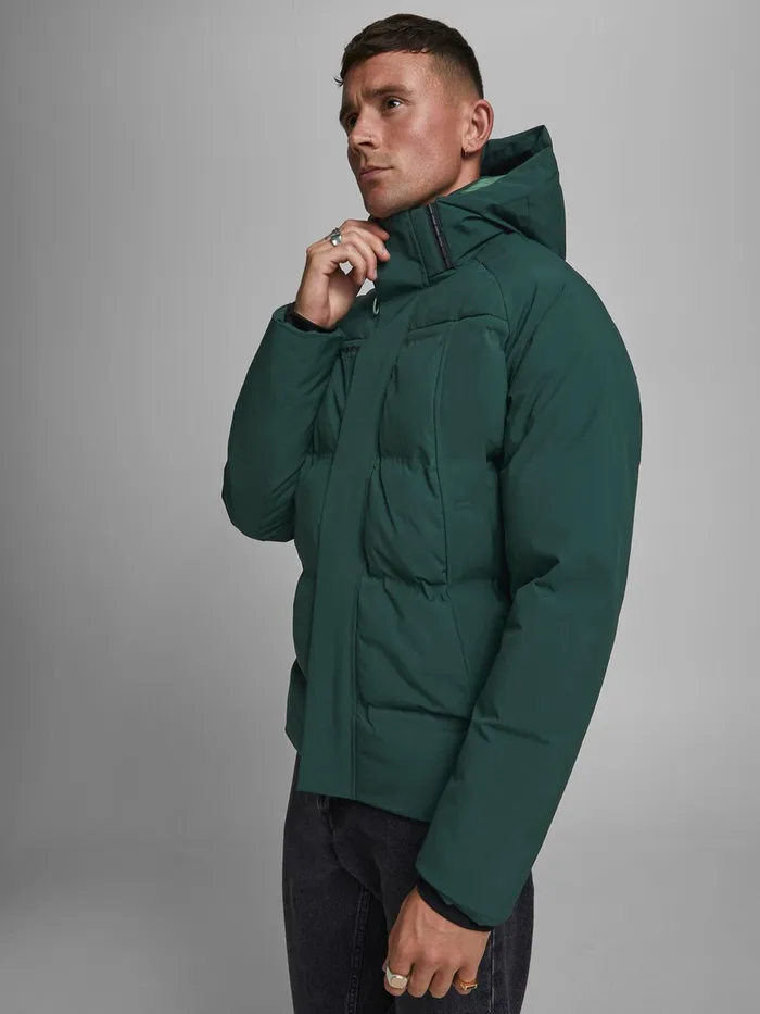 Jackets JACK and JONES Mens DETACHABLE HOOD PUFFER JACKET Green Darkest Spruce
