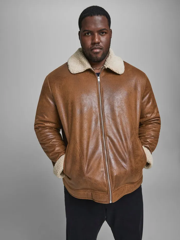 Jackets JACK and JONES Mens FLIGHT PLUS SIZE JACKET Brown Cognac