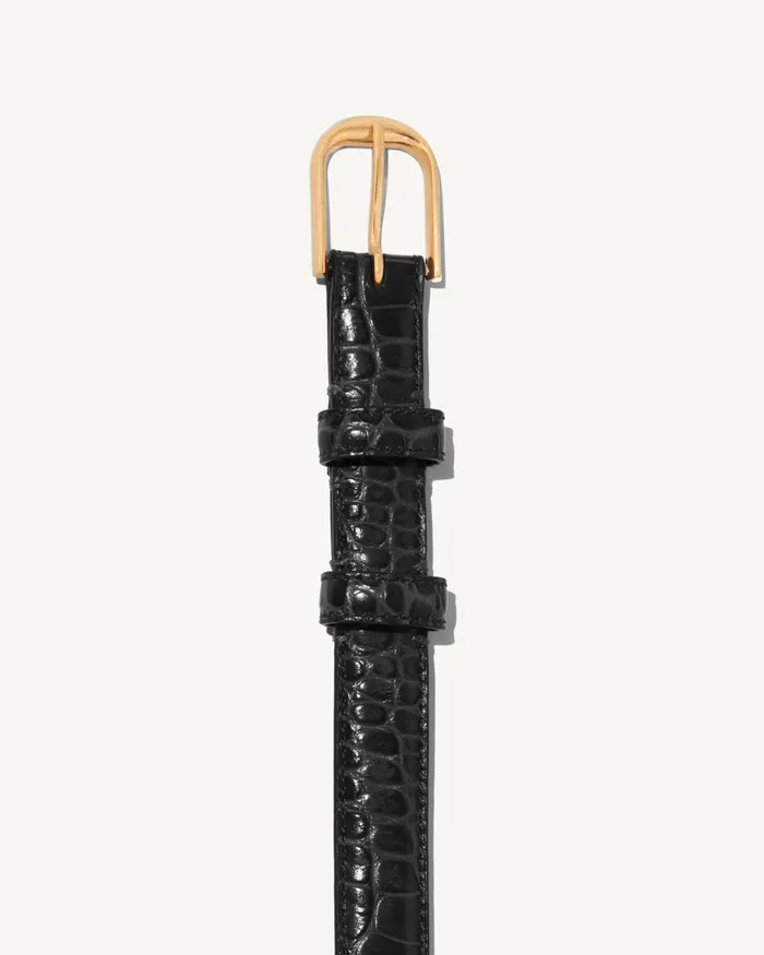 JANE BELT Black Wshiny Brass Buckle Women Nili Lotan Belts and Accessories
