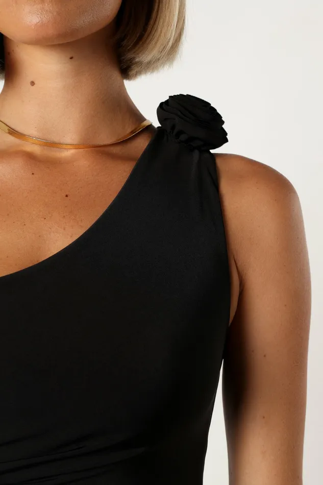 Javier One Shoulder Midi Dress Black Fall Dresses Petal and Pup Women