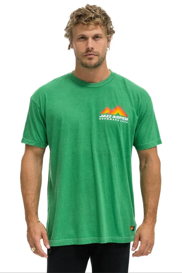 Jazz Aspen Snowmass 2024 Crew Tee Shirt 8211 Kelly Green WomenMen Aviator Nation Tees