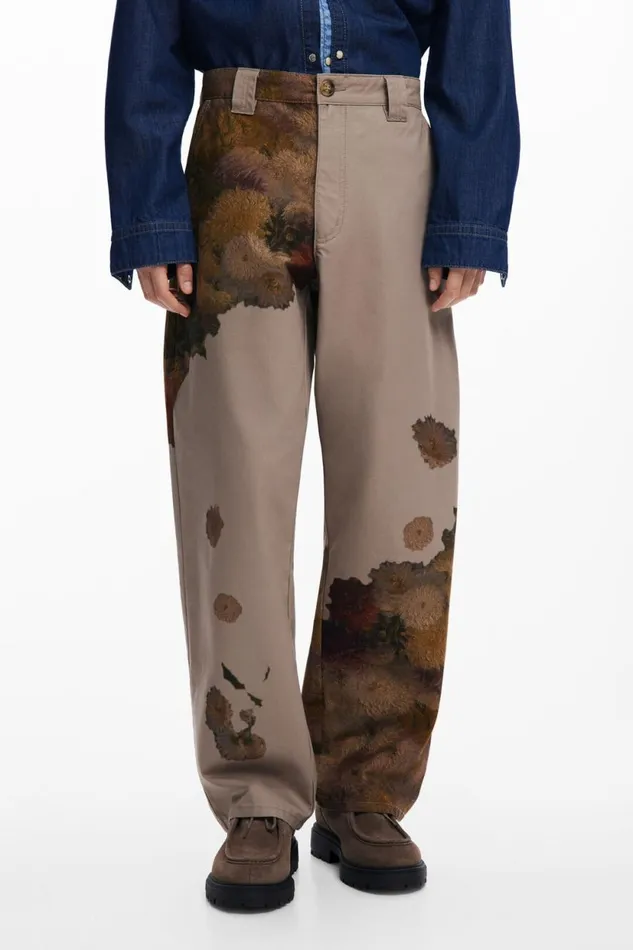 Jeans And Trousers Men Desigual Floral Print Pants Brown