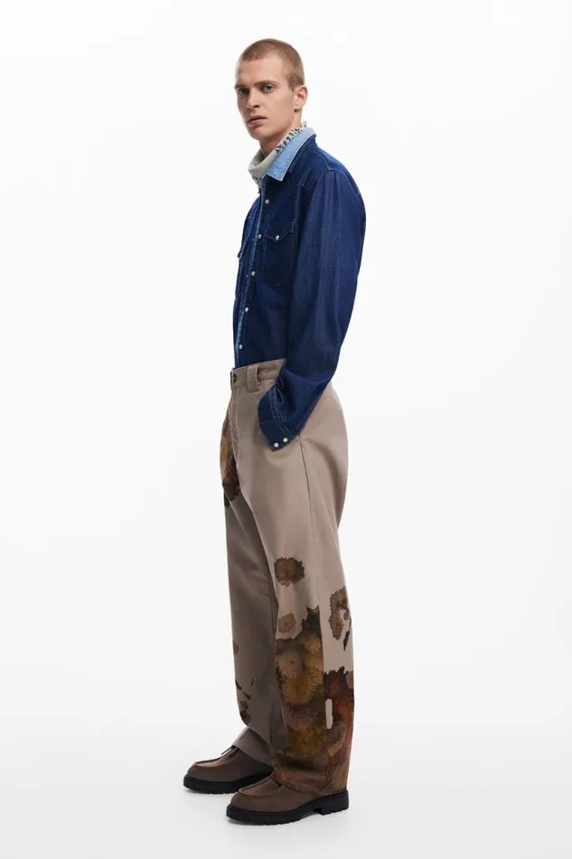 Jeans And Trousers Men Desigual Floral Print Pants Brown
