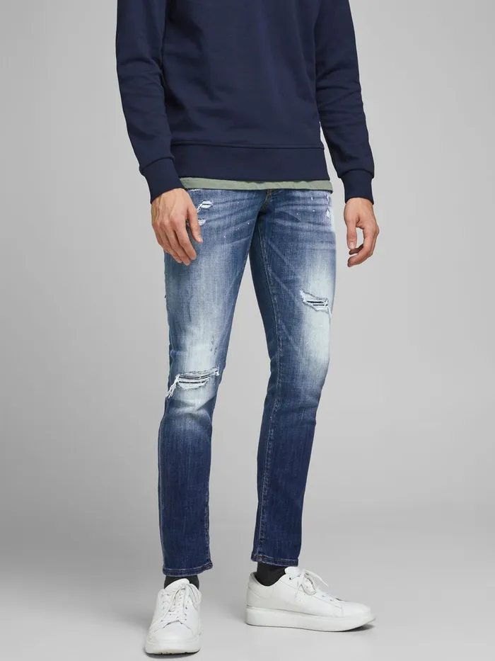 Jeans JACK and JONES Mens GLENN FOX GE 740 SLIM FIT JEANS Blue Blue Denim