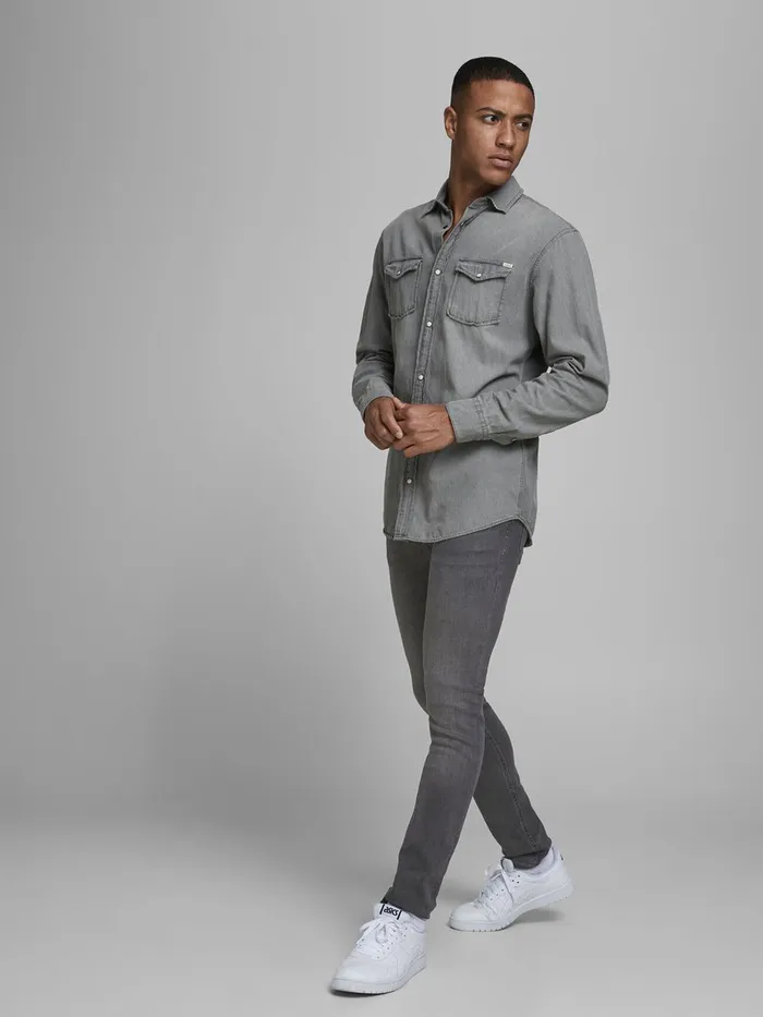 Jeans JACK and JONES Mens LIAM ORIGINAL AM 010 SKINNY FIT JEANS Grey Grey Denim