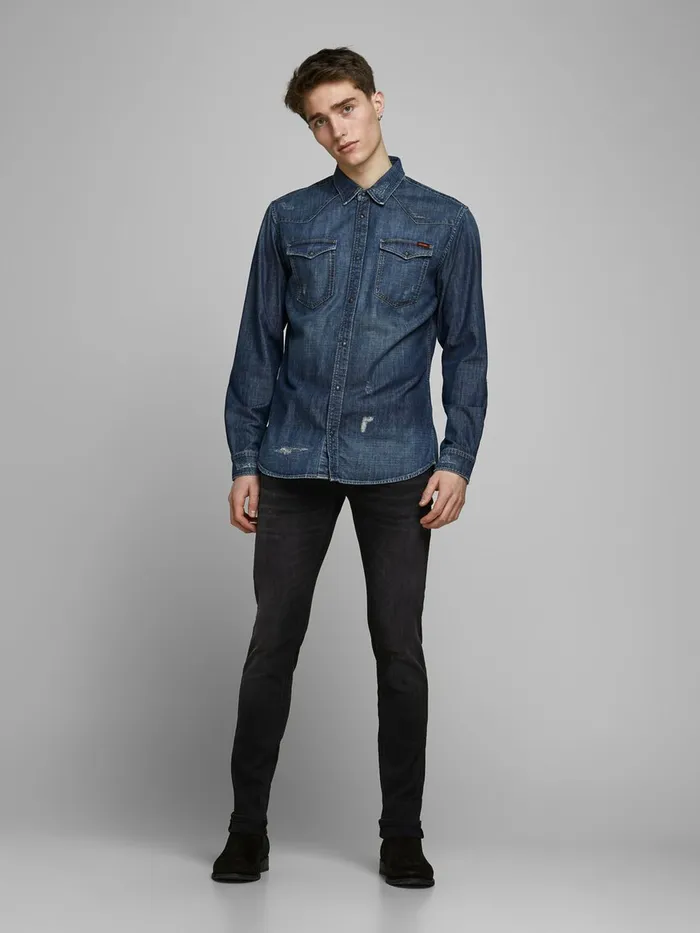 Jeans JACK and JONES Mens LIAM ORIGINAL JOS 928 SKINNY FIT JEANS Black Black Denim
