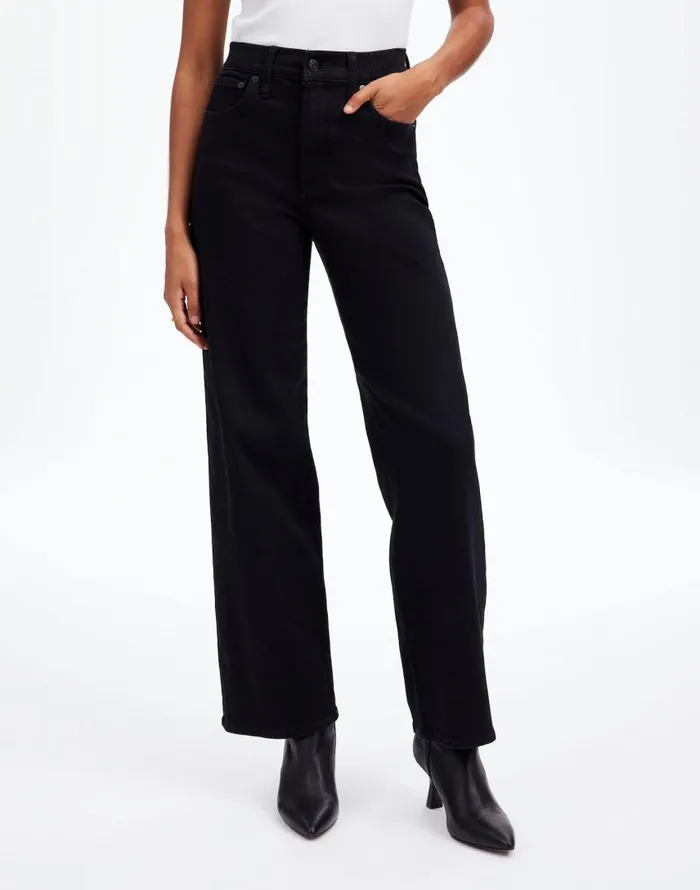 Jeans Women Madewell The Perfect Vintage WideLeg Jean Black Rinse Wash