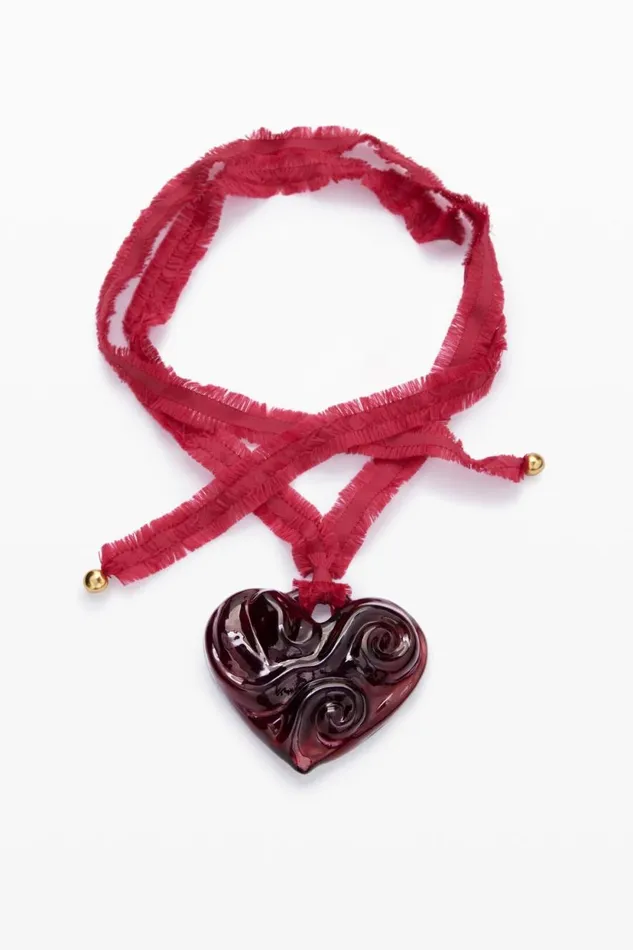 Jewelry Women Desigual Large Crystal Heart Pendant Zalio Red