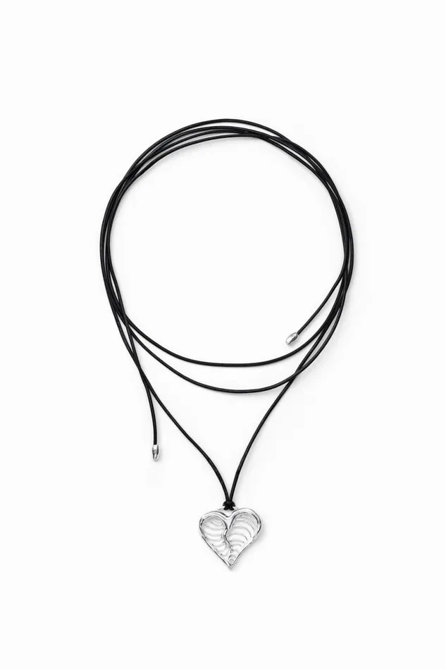 Jewelry Women Desigual Zalio Cord Silverplated Heart Pendant Black