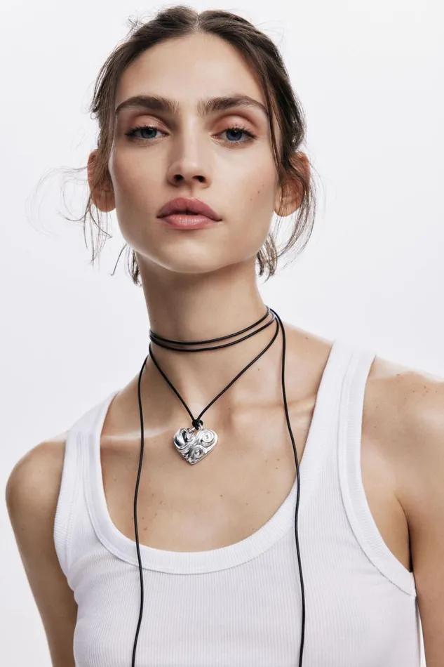 Jewelry Women Desigual Zalio Silverplated Heart Pendant With Cord Black