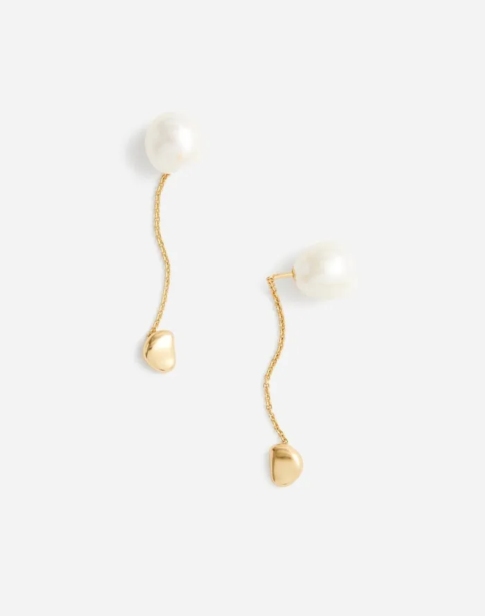 Jewelry Women Madewell Freshwater Pearl Organic Stud Threader Earrings Vintage Gold