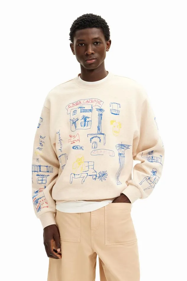 Jumpers And Sweatshirts Men Desigual Illustration Design Sweatshirt White
