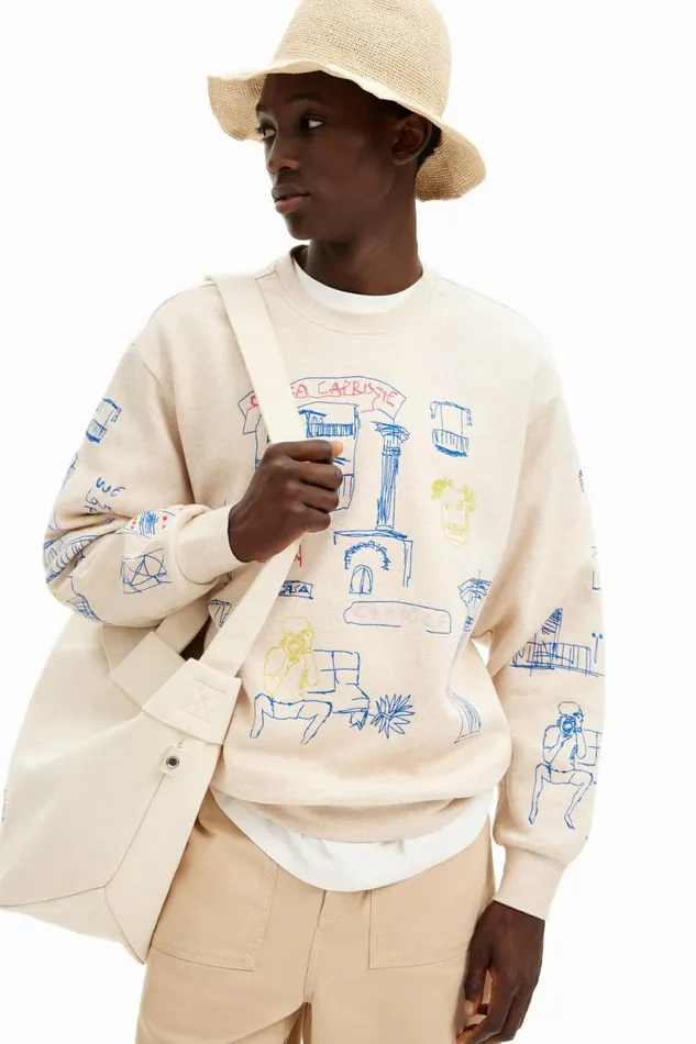 Jumpers And Sweatshirts Men Desigual Illustration Design Sweatshirt White