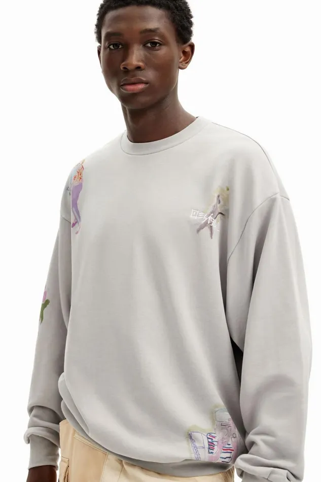 Jumpers And Sweatshirts Men Desigual Watercolor Illustrations Sweatshirt Black
