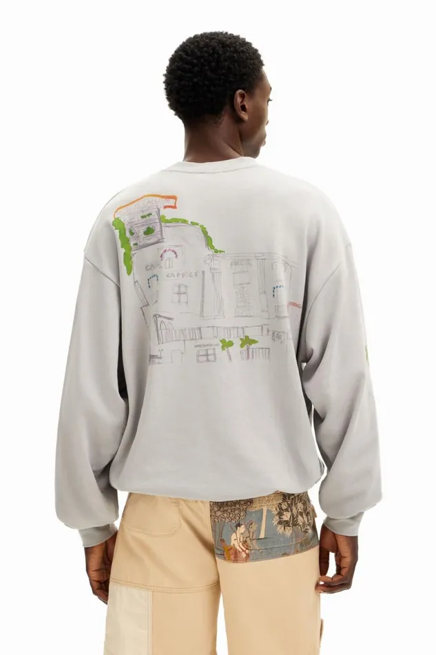 Jumpers And Sweatshirts Men Desigual Watercolor Illustrations Sweatshirt Black