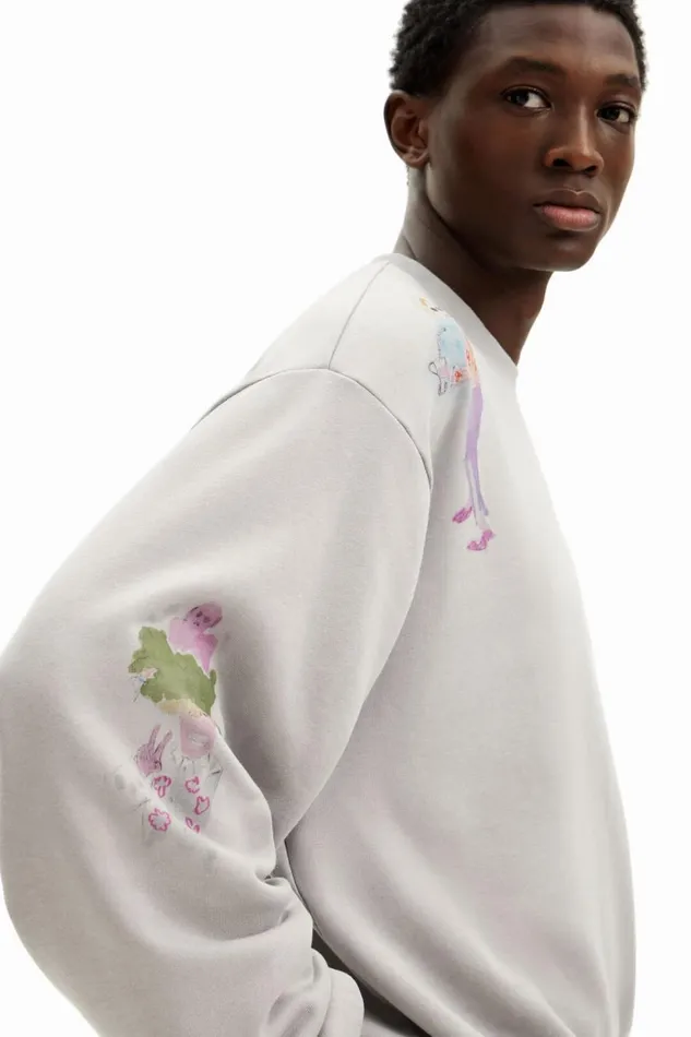 Jumpers And Sweatshirts Men Desigual Watercolor Illustrations Sweatshirt Black