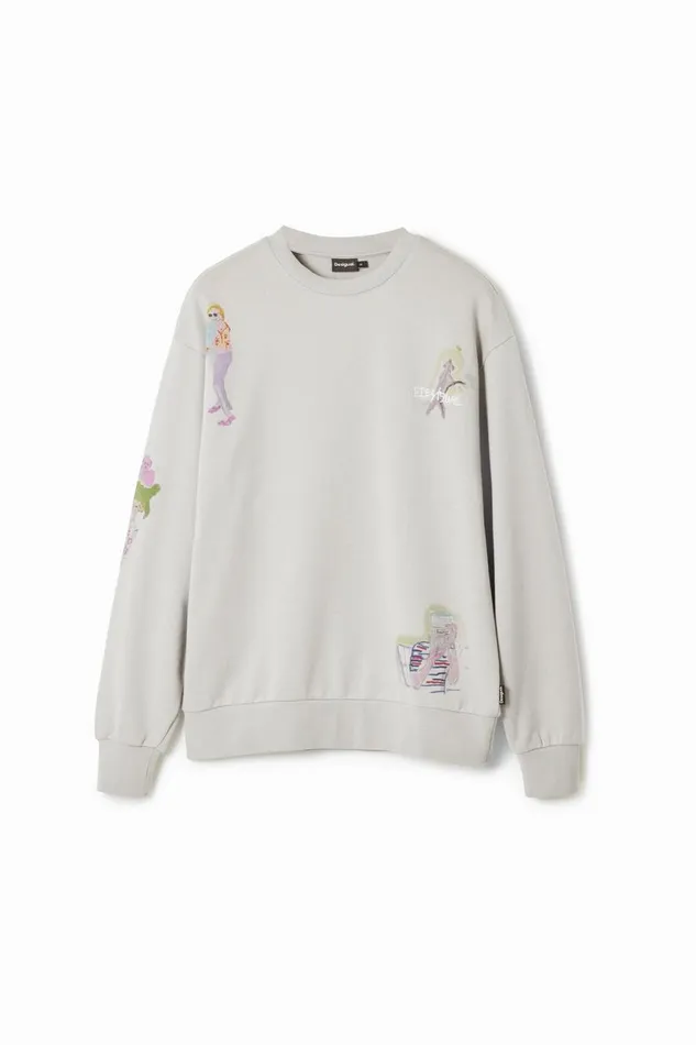Jumpers And Sweatshirts Men Desigual Watercolor Illustrations Sweatshirt Black