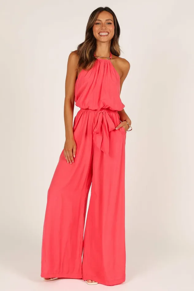 Jumpsuits and Rompers Petal and Pup Women Dionne Halter Jumpsuit Flamingo