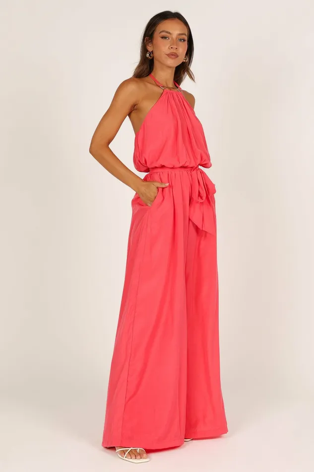 Jumpsuits and Rompers Petal and Pup Women Dionne Halter Jumpsuit Flamingo