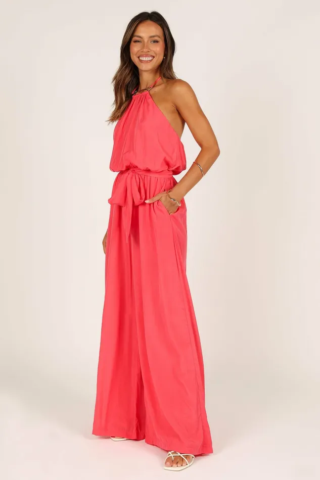 Jumpsuits and Rompers Petal and Pup Women Dionne Halter Jumpsuit Flamingo
