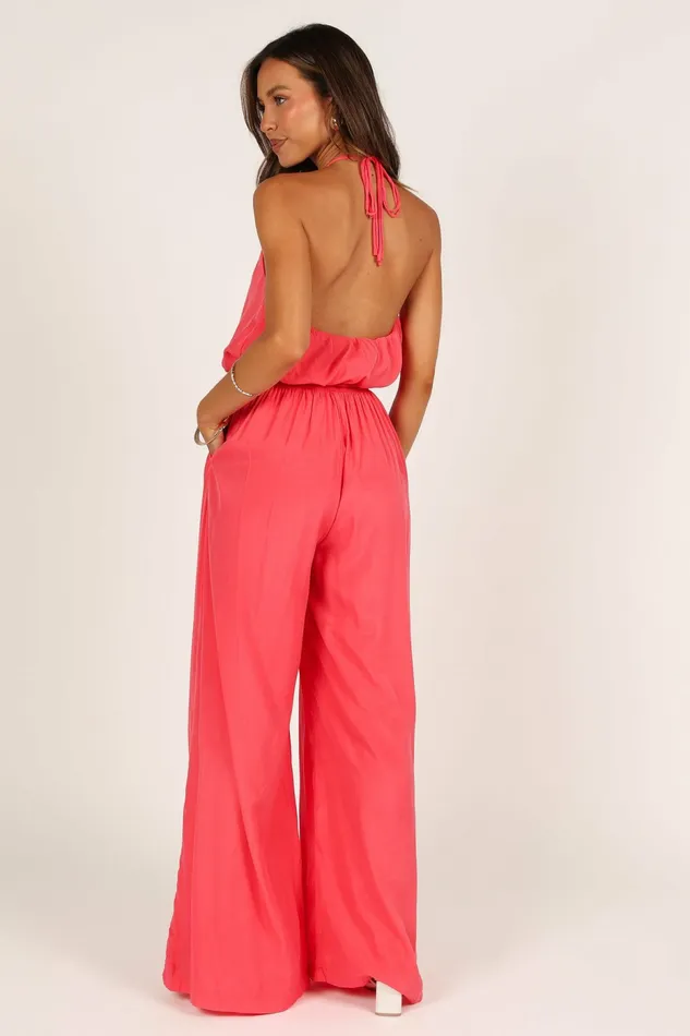 Jumpsuits and Rompers Petal and Pup Women Dionne Halter Jumpsuit Flamingo