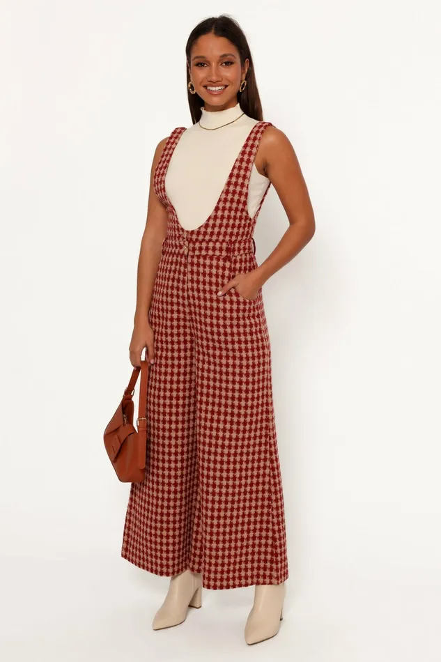 Jumpsuits and Rompers Petal and Pup Women Jackson Jumpsuit Dark Red Houndstooth
