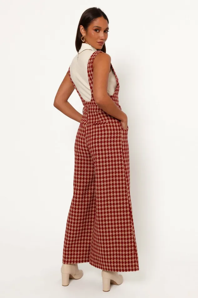 Jumpsuits and Rompers Petal and Pup Women Jackson Jumpsuit Dark Red Houndstooth