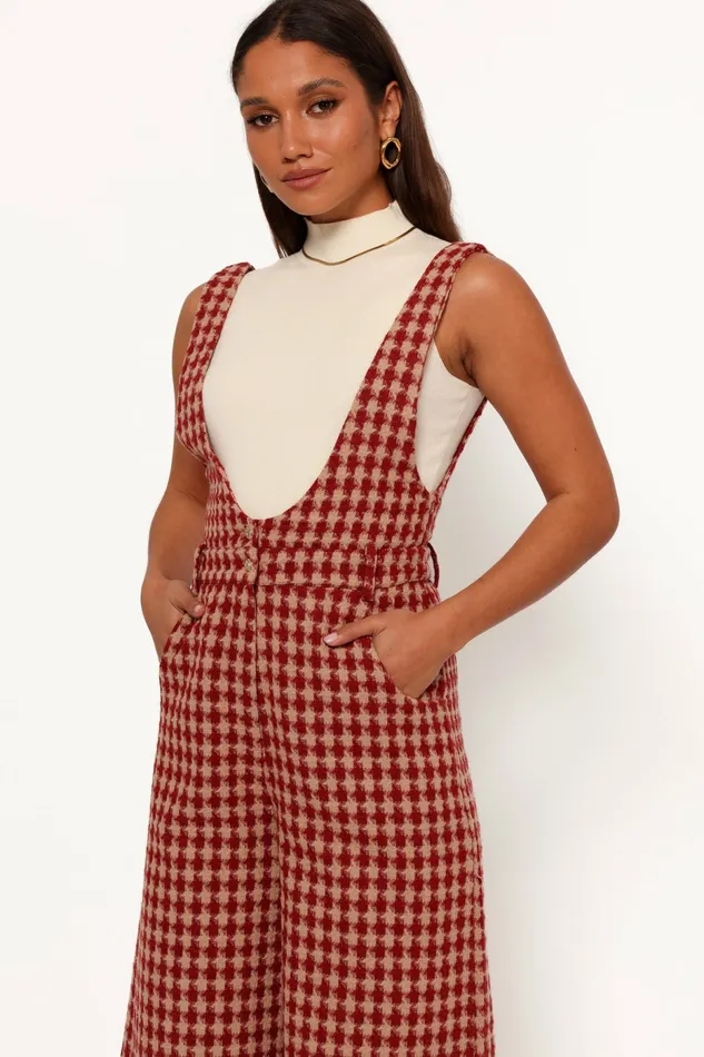 Jumpsuits and Rompers Petal and Pup Women Jackson Jumpsuit Dark Red Houndstooth
